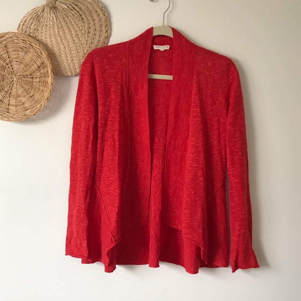 Eileen Fisher Red Linen Open Front Cardigan sz XSP
